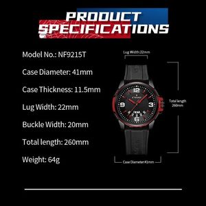 Naviforce 9215 Montre Pour Hommes Mode Montres À Quartz Hommes Silicone Étanche Calendrier <span class=keywords><strong>Semaine</strong></span> Affichage Date Auto Montre-Bracelet - Product Image 6