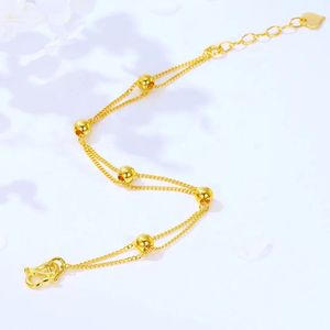 Xinfly Wholesale 999 Pure 24k Real Yellow Gold Double Chain <b>Bead</b> Charm Luxury Chain Fine Beaded <b>Bracelets</b> - Product Image 5
