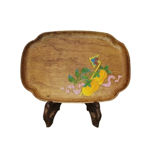 Tác phẩm nghệ thuật cloisonne gỗ-Shishi ruiyi & khay trà hồng may mắn - Product Image 3