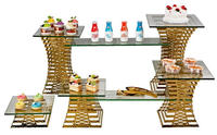 Présentoirs de Luxe en Métal Doré en Acier Inoxydable pour Buffets et Traiteurs d'Hôtel, Ensemble de Supports Martelés pour la Restauration