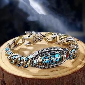 Pulsera de Turquesa Popular con Seis Caracteres de Palabras Verdaderas y Nueve Ojos Tianzhu, Pulsera Masculina de Moda, Estilo Hip Hop Personalizado - Product Image 1