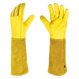1 par de guantes de trabajo amarillos impermeables y resistentes a los espinos, guantes de jardín de cuero de vaca transpirables, protección para el antebrazo, diseño floral - Product Image 6