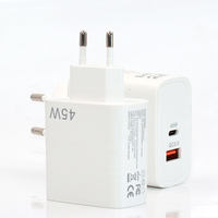 Chargeur mural USB A+C double QC3.0 à charge rapide PD GaN 45W Type-C pour Samsung Android Laptop, vente en gros personnalisée