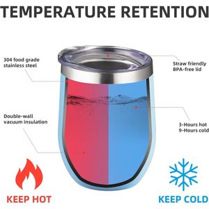 12 Oz Insulated Wine Tumbler with Lid Double Wall Vacuum Stainless Steel Wine Glass <b>Coffee</b> Mug Insulated Tumbler Cup - Product Image 2