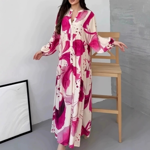 <span class=keywords><strong>Abito</strong></span> da donna casual a maniche lunghe stampato in stile europeo 2026 con scollo a V <span class=keywords><strong>elegante</strong></span> e vestibilità ampia - Product Image 3