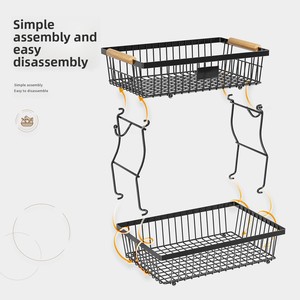 Kitchen Fruit Rack Double-Layer Detachable Storage Shelf Tray Metal Handles Portable <b>Vegetable</b> Fruit <b>Basket</b> - Product Image 3