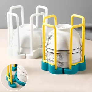 Estante para tazones, soporte retráctil para tazones de escritorio, estantes duraderos para almacenamiento de tazones, estante de plástico para drenaje de agua, organizador de cocina extraíble - Product Image 1