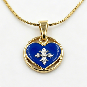 Pendentif en alliage de zinc plaqué or avec émail bleu et motif croix argentée pour bijoux sur le thème de l'amour - Product Image 6