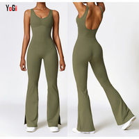 Femmes respirant une pièce maigre Fitness pantalon sport danse décontracté fendu Flare barboteuses combinaisons pour entraînement Yoga
