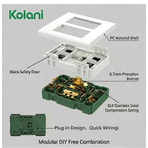 Plaque murale multifonction Kolani 120 Square Triple Module, TV + Téléphone + Prise universelle six trous, panneau PC blanc brillant - Product Image 3