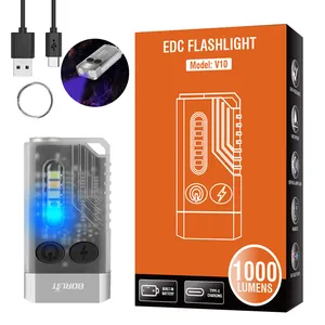 2024 Led V10 Mini llavero Usb-c recargable con 365 UV de alta potencia 1000 lúmenes 12 modos Edc linterna lámpara de luz