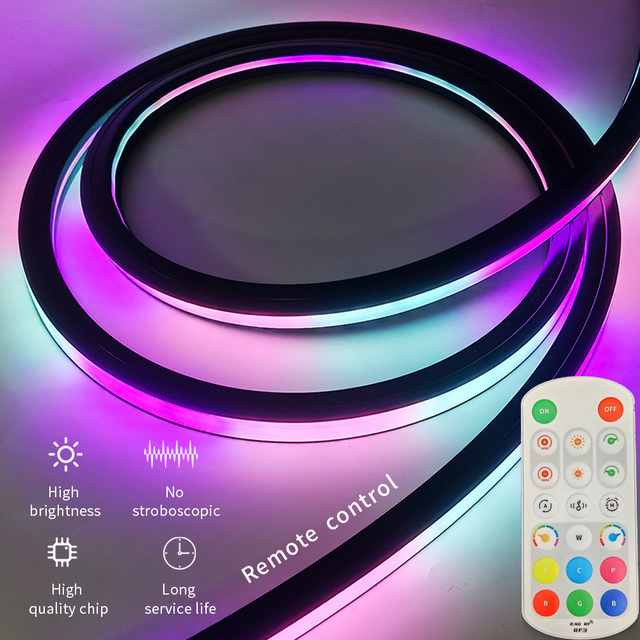 Big Size 12V/24V RGBIC LED Neon Flex Light with Black Silicone 20*20mm Outdoor Top View Digital LED Smart Control