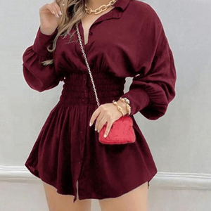 Robe chemise d'été décontractée et chic pour femmes, robe courte imprimée élégante à manches longues et taille haute. - Product Image 4