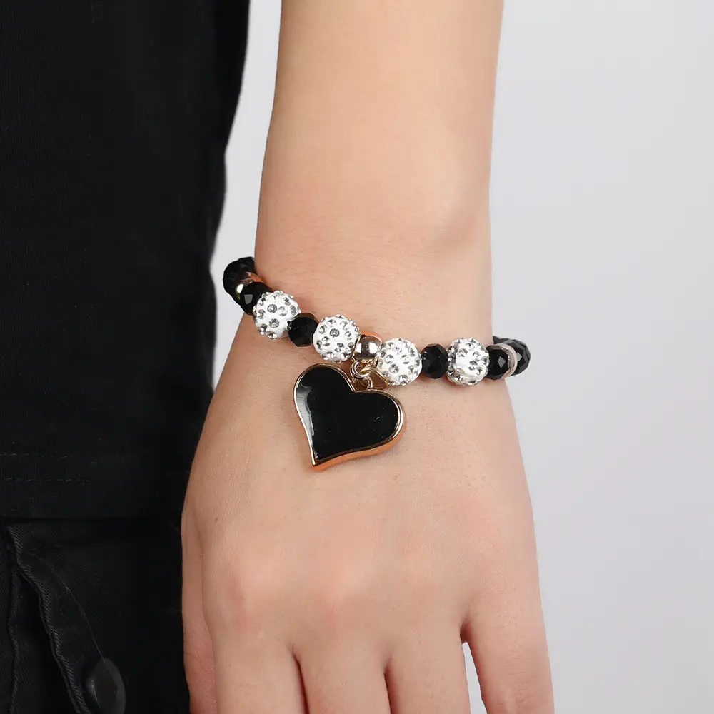Crystal Black Heart Armband Armreifen Elastic Exquisite Armband für Frauen Charm Perlen Armband Schmuck