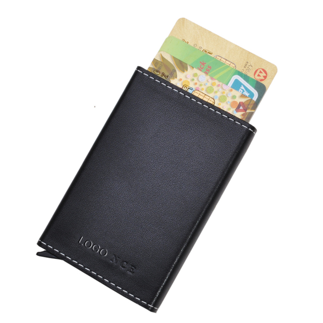 Hot Selling PU Leather Wallet Aluminum Slim Pop up Card Holder RFID Wallet