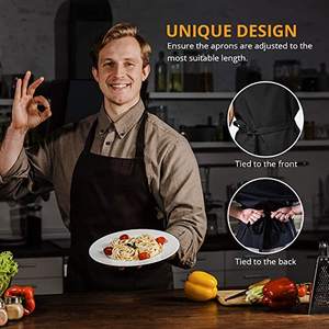 Vente en gros Tabliers <span class=keywords><strong>de</strong></span> travail unisexe avec poches pour hommes et femmes pour la cuisine la cuisine le restaurant Tablier <span class=keywords><strong>de</strong></span> chef <span class=keywords><strong>serveur</strong></span> Logo personnalisé - Product Image 2