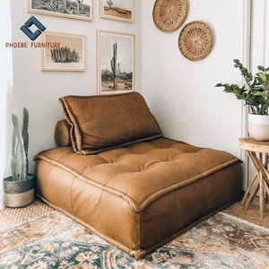 Canapé modulaire carré en cuir Volans de style moderne du milieu du siècle avec coussins - Product Image 1