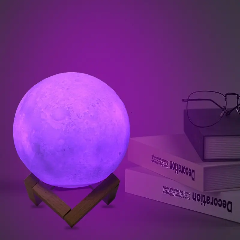 Lampe LED imprimée en 3D représentant une lune, Rechargeable par USB, luminaire décoratif d'intérieur, lumière d'ambiance, nouveau modèle, rvb