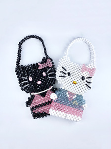 Black <b>White</b> Cute Candy Style Handmade Woven Bead Chains Soft Durable <b>Bag</b> Birthday Gift Girlfriend <b>Hand</b> Held Totes - Product Image 3