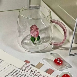 Tùy Chỉnh 3D Phim Hoạt Hình Thiết Kế Dễ Thương Cao Borosilicate Thủy Tinh Trong Suốt Cup Với Đầy Màu Sắc Xử Lý Cho Uống Cà Phê Trà Nước Trái Cây - Product Image 2