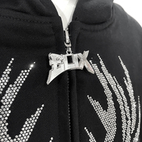 Veste en coton épais unisexe personnalisable avec logo OEM ODM, fermeture éclair, imprimé crâne Y2K avec strass sur toile d'araignée pour homme