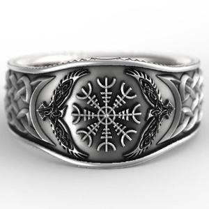 Norse Mythology Viking Compass <b>Ring</b> Antique Silver Men's Jewelry Gift Snowflake Design S925 Thai Silver - Product Image 1