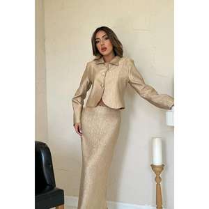 Conjunto de traje de satén dorado para mujer, falda larga y chaqueta, ropa formal, estilo elegante - Product Image 3