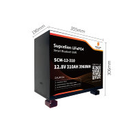Batterie au lithium semi-solide LiFePO4 SUPCELION 12,8 V 310 Ah avec Bluetooth 5.0, IP62, garantie 10 ans, 4000 cycles, borne M8