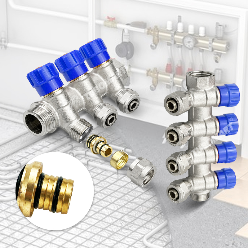 床暖房システムマニホールドタイプ2-12コンセント真ちゅう製水道管配管マニホールドペックス床暖房システム用