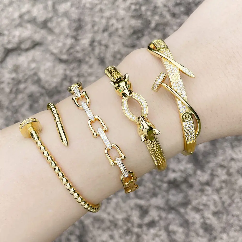 Vintage U Shape Fashion Jewelry Gold Plated Copper Bangles Bracelets For Women Gifts