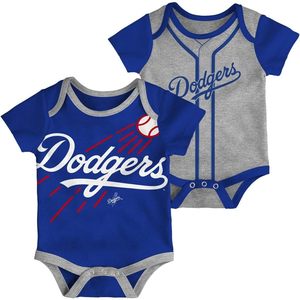 FOXA Dodgers Ensemble de 2 pièces décontractées pour bébé, en tricot doux, bleu-gris, avec motif d'équipe, barboteuse 0-24 mois - Product Image 1
