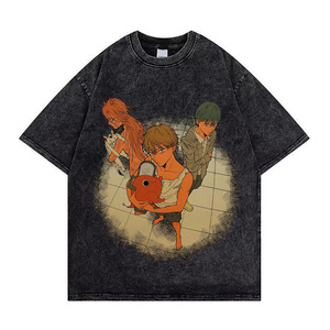 Camiseta Personalizada Negra de 280 Gramos, 100% Algodón, Lavado Ácido, Diseño Vintage de <span class=keywords><strong>Chainsaw</strong></span> <span class=keywords><strong>Man</strong></span>, Denji, <span class=keywords><strong>Makima</strong></span>, Aki Hayakawa, Bomb Anime, para Hombre - Product Image 5