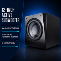 Subwoofer actif 400W, woofer 12 pouces, sensibilité 92dB, 25Hz-500Hz, entrée/sortie stéréo, système audio professionnel pour basses
