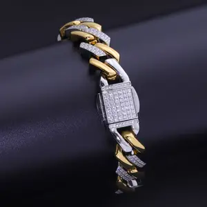 Fabricantes atacado hip hop PDV 18K mix prata diamante personalizado cadeia cubana conveniente pulseira personalizada