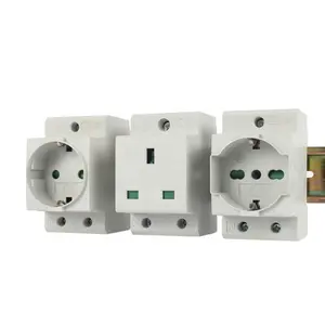 16A and 13A socket with safety shutters installed in the electrical switch board Modular Din rail socket with CE certificate