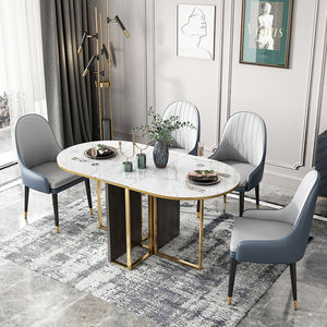 الذهب الفولاذ المقاوم للصدأ الساقين قابلة للطي تصميم البيضاوي الرخامي زجاج حديث طاولة طعام - Product Image 5
