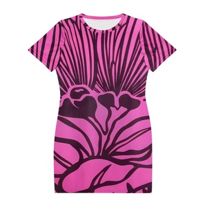 Latest Hawaii Custom Print Women's Casual A-Line Summer Beach Floral Tshirt Dress <strong>Strapless</strong> Short Sleeve Mini Flowy <strong>Sundress</strong> - Product Image 4