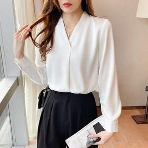 1936 #   Camicie Bianche Tinta Unita da Donna, Top Bianco con Scollo a V Aderente a <span class=keywords><strong>Maniche</strong></span> <span class=keywords><strong>Lunghe</strong></span> per Ufficio, Bluse Nere Larghe Autunnali da Donna - Product Image 4