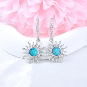 Orecchini Pendenti Vintage a Forma di Girasole con Turchese Simulato per Donne, Gioielli Eleganti e alla Moda - Product Image 5