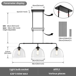 Ciondolo da cucina a 3 luci <span class=keywords><strong>con</strong></span> luce regolabile in altezza moderno minimalista paralumi a cupola in vetro per sala da pranzo <span class=keywords><strong>lampadari</strong></span> lineari - Product Image 2