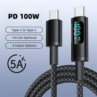 Cable de Datos USB C a USB C PD 100W, Cable de Carga Rápida con Pantalla Digital y Trenzado de Nailon, 5A Tipo C, Totalmente Compatible con iPhone y Samsung, 1m 2m