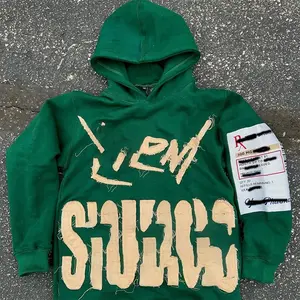 사용자 정의 고생 아플리케 패치 자수 후드 로고 라벨 Streetwear 빈티지 대형 남성 후드 남녀 공용