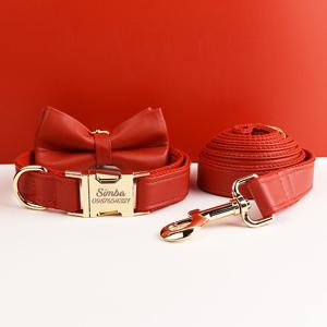 Ensemble collier et laisse pour chien en cuir PU rouge avec sac de rangement, design solide, boucle en métal gravée, facile à nettoyer, pour mariage, chiot - Product Image 6