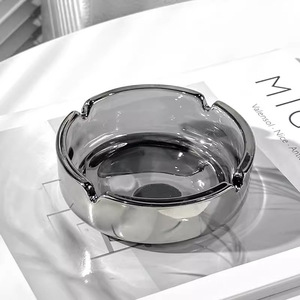 Round Glass Ashtray Smoky Gray Classic Design For Home Office Use - Product Image 2