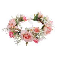 Serre-tête en tissu marguerite rose style forêt avec couronne de fleurs artificielles pour filles, accessoire photo de mariage