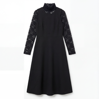 Robe sans manches en laine noire pour femme, style minimaliste, longueur genou, idéale pour le travail et les sorties décontractées, fabrication OEM/ODM