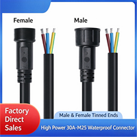 Connecteur mâle-femelle étanche IP67 30A M25 3 broches, câble d'alimentation extérieur robuste 4mm² 12AWG