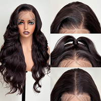 Perruque Lace Front Synthétique Marron 26 Pouces Alibaba 13*6 HD Résistante à la Chaleur, Cheveux Ondulés Pré-Pluckés pour Femmes Noires