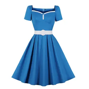 Mxn 5049 Blauwe Jurk Matroos Pak Cosplay Blauw Contrast Vintage Jurk Voor Vrouwen