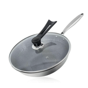 <span class=keywords><strong>Wok</strong></span> FLEY de Acero Inoxidable con Revestimiento Antiadherente Tipo Panal de Abeja, Sartén para Freír sin Recubrimiento, con Tapa de Vidrio, <span class=keywords><strong>Wok</strong></span> de Cocina de Acero Inoxidable para el Hogar - Product Image 4